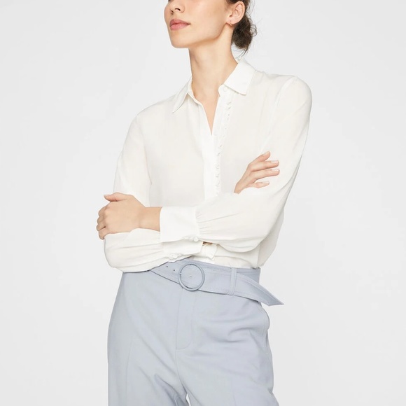 Silk Ruffle Detail Shirt - New With Tags - NEVER WORN - White